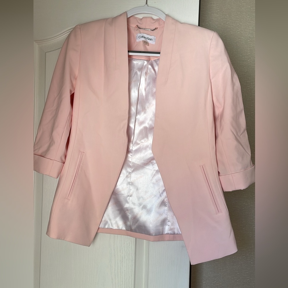 Calvin Klein Pink Blazer Modern Open Front Design